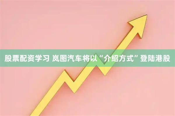 股票配资学习 岚图汽车将以“介绍方式”登陆港股